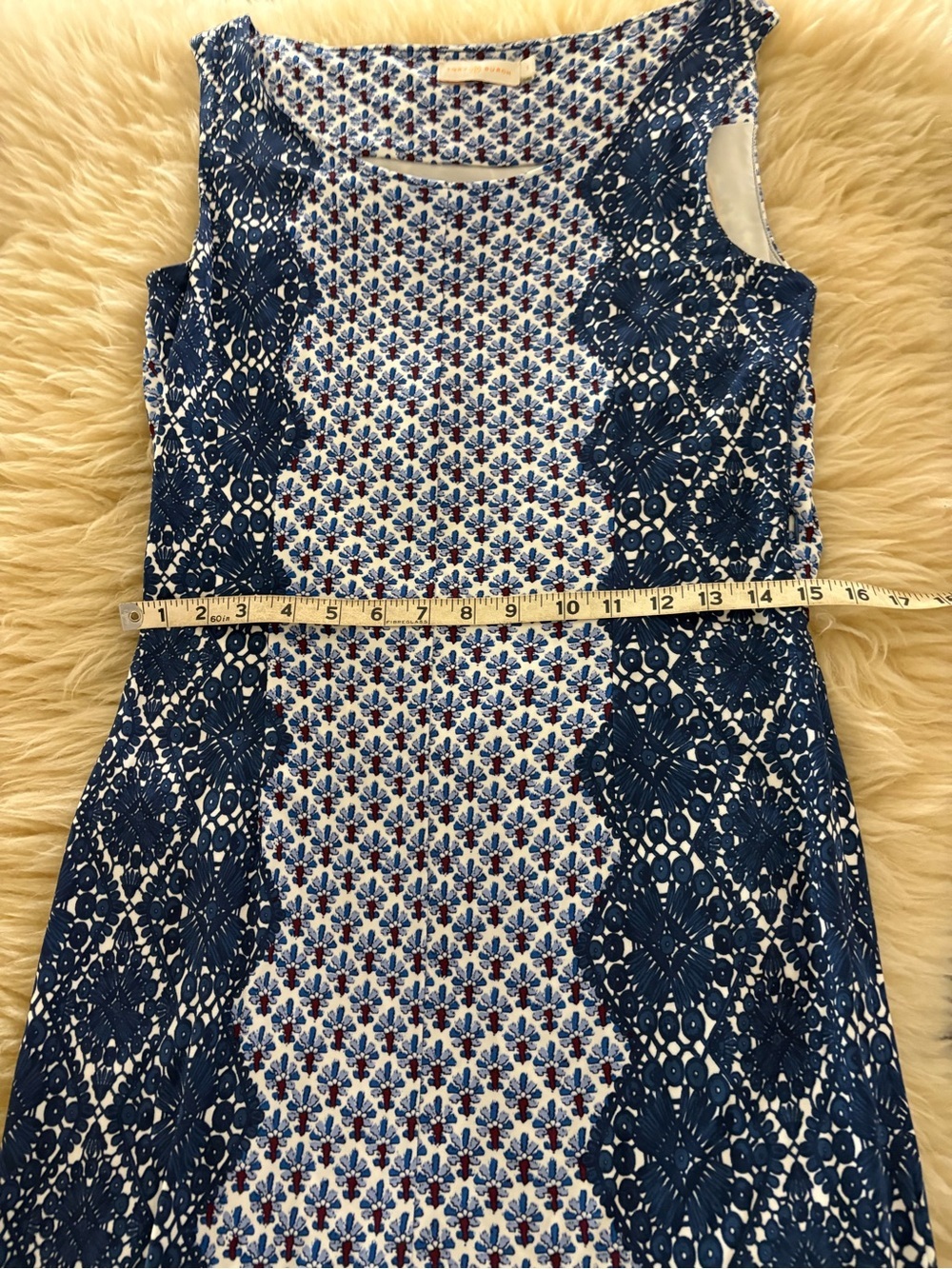 Tory Burch Navy and White Printed Sleeveless Midi Dress - Picture 4 of 7